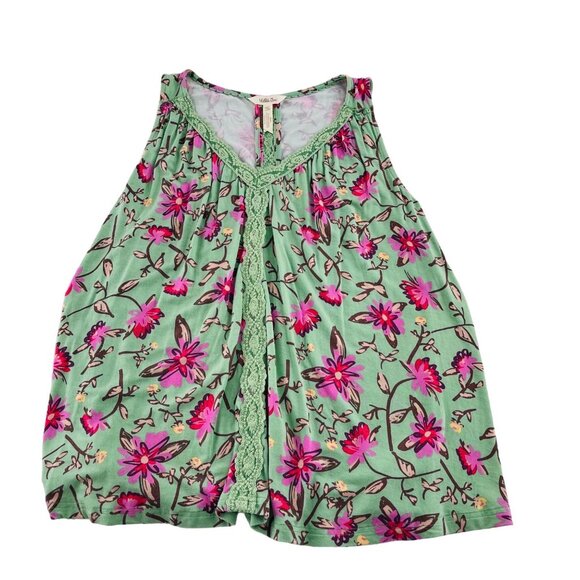 Matilda Jane Floral Lace-Trimmed Tank Top XS - Green & Pink Blouse Loose Fit - Picture 1 of 4